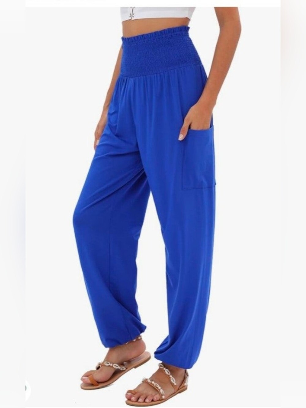 QIANXIZHAN Women's Harem Pants, High Waist Yoga Boho Trousers with Pockets.